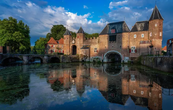 Water, reflection, fortress, Netherlands, Amersfoort, Koppelpoort, Koppelpoort