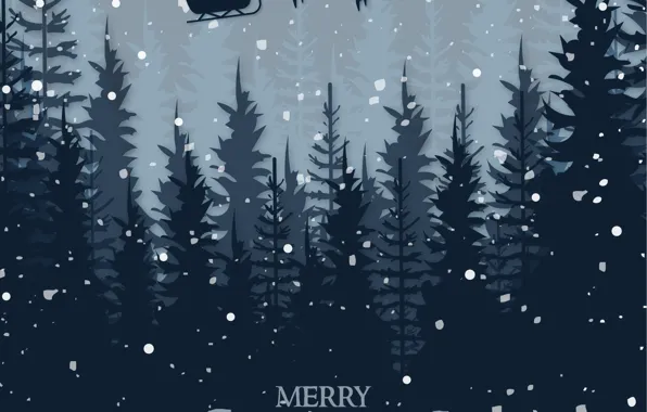 Winter, Night, Snow, The moon, Christmas, New year, Santa Claus, Deer
