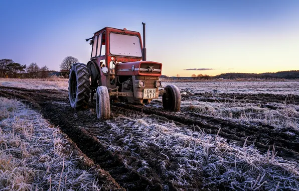 Field, tractor, frost