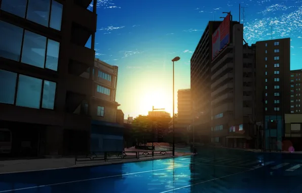 Road, the sky, reflection, street, Windows, home, morning, the transition