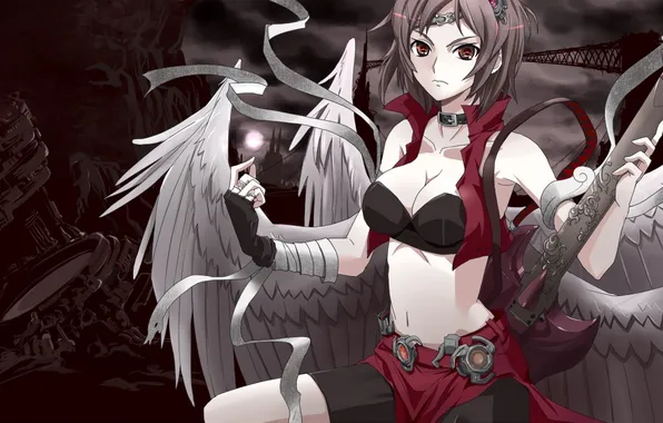 Guitar, wings, angel, art, vocaloid, Vocaloid, bandages, gloom