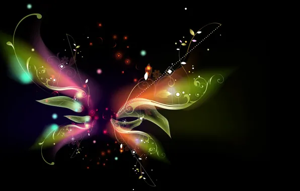 Vector, abstract, leaves, rendering, digital art, artwork, black background, Butterfly