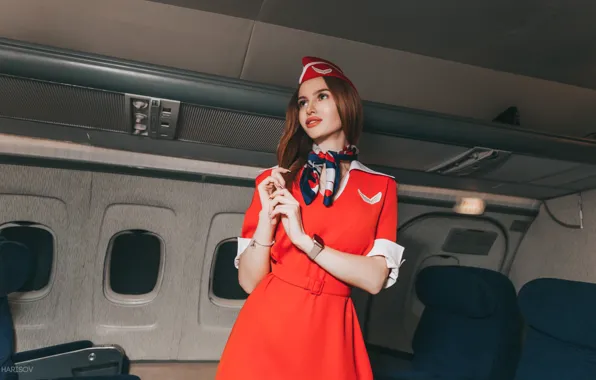 Picture look, Girl, form, the plane, stewardess, Anton Kharisov, Ksenia Serkova