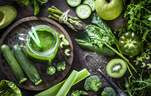 Greens, apples, juice, vegetables, smoothies