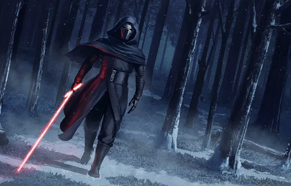 Winter, Figure, Forest, Star Wars, Sword, Fantasy, Art, Lightsaber