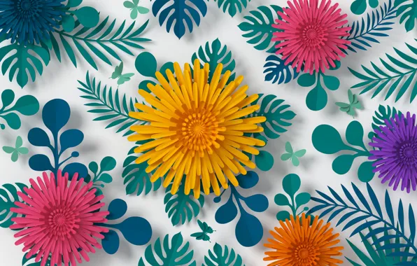 Picture flowers, rendering, pattern, colorful, flowers, composition, rendering, paper
