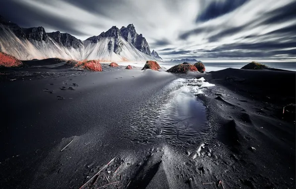 Sea, shore, Vestrahorn Islande