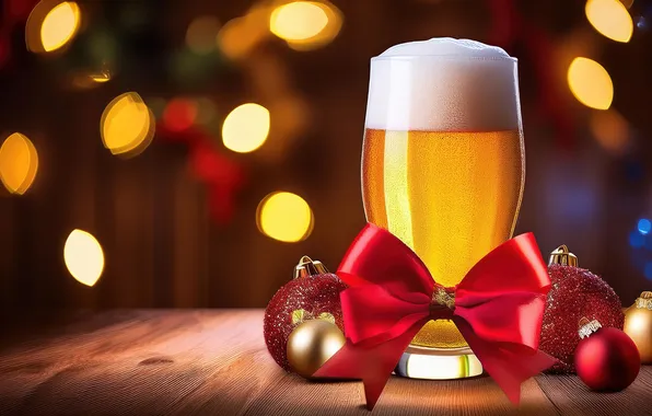 Glass, foam, balls, lights, Board, glass, beer, Christmas