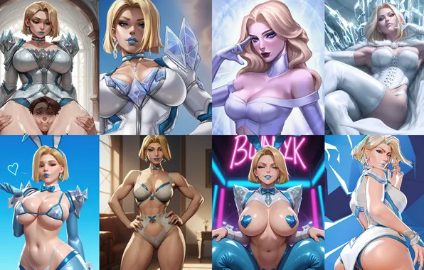 Blue eyes, marvel, x-men, emma frost, blonde hair, big breasts, I was Art, noahgraphicz