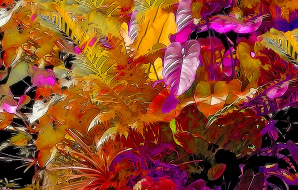 Picture forest, leaves, rendering, color, plants