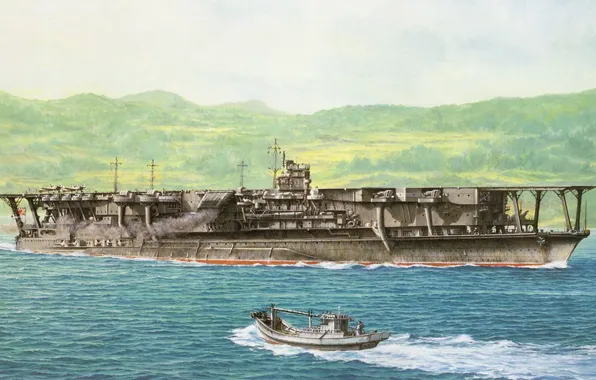 Ship, art, the carrier, Navy, military, Japanese, WW2, aircraft carrier