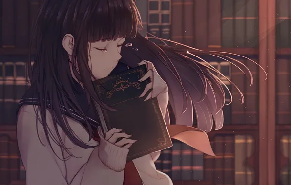 Girl, book, crying