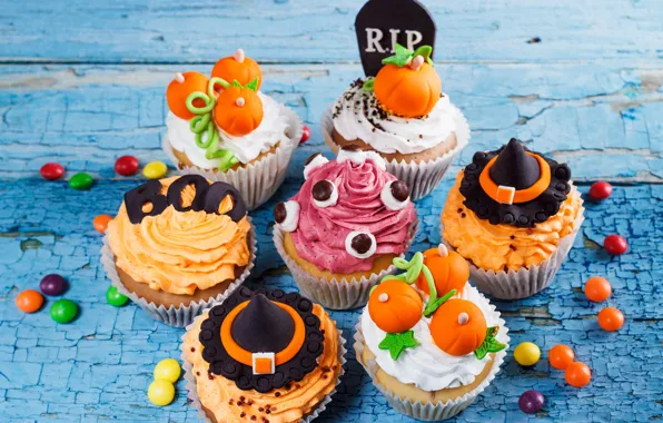 Halloween, pumpkin, Halloween, cake, cream, cakes, sweet, cupcake