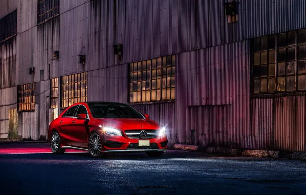 Picture Mercedes-Benz, Red, Car, Front, AMG, CLA45, Ligth, Nigth