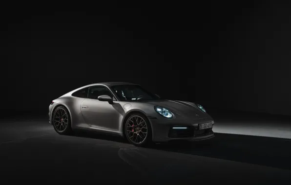 Picture coupe, 911, Porsche, the dark background, Carrera 4S, 992, 2019
