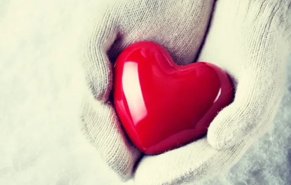 Winter, snow, love, heart, hands, mittens