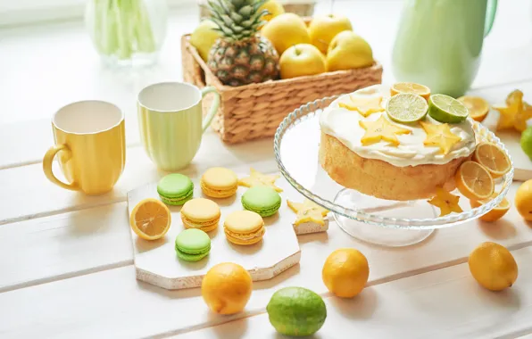 Table, cookies, lime, citrus, fruit, cream, dessert, cupcake