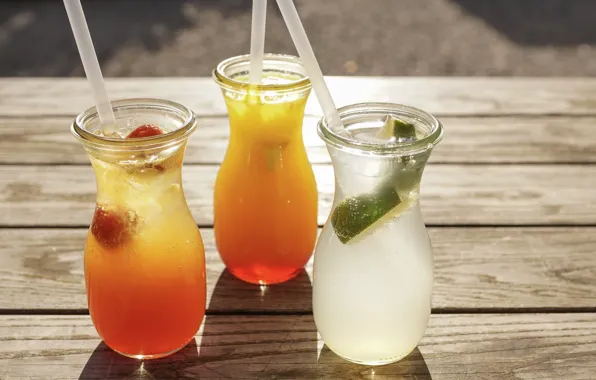 Banks, fruit, drinks, lemonade
