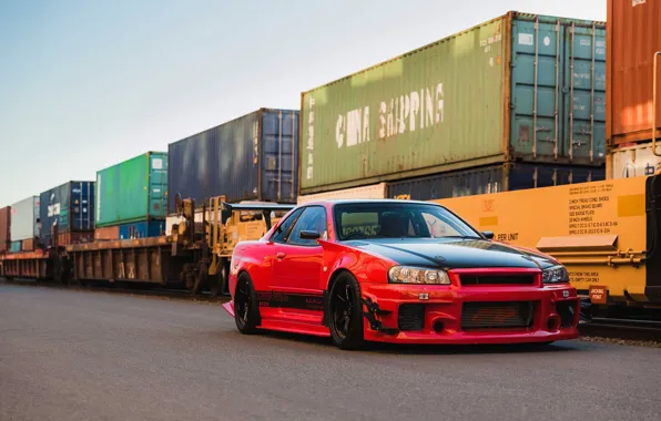 Picture Red, GT-R, Skyline, R34