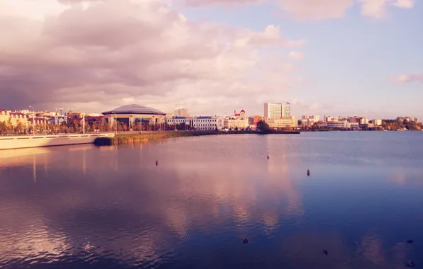 Autumn, Clouds, Kazan, Tatarstan, the Kaban lake, Duck, The beauty around
