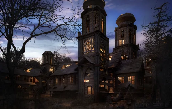 Trees, night, structure, THE HAUNTED, one spooky night