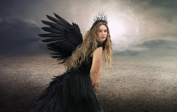 Girl, wings, angel, fantasy, black, Tracy Lundgren