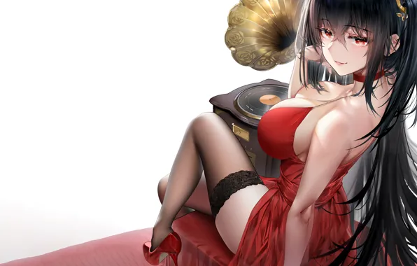 Picture girl, sexy, cleavage, thighhighs, long hair, dress, boobs, anime