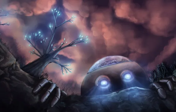 Picture trees, robot, glow, art