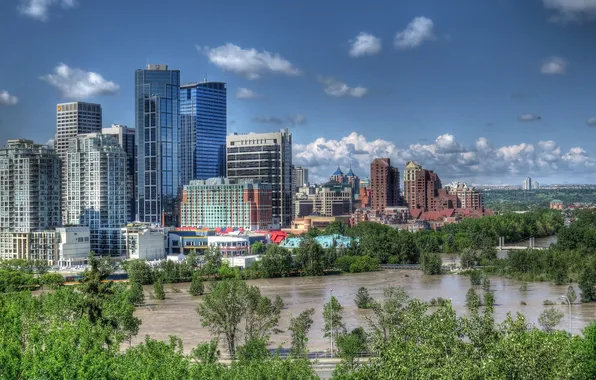 Trees, building, Canada, panorama, Canada, Calgary, Calgary, the bow river