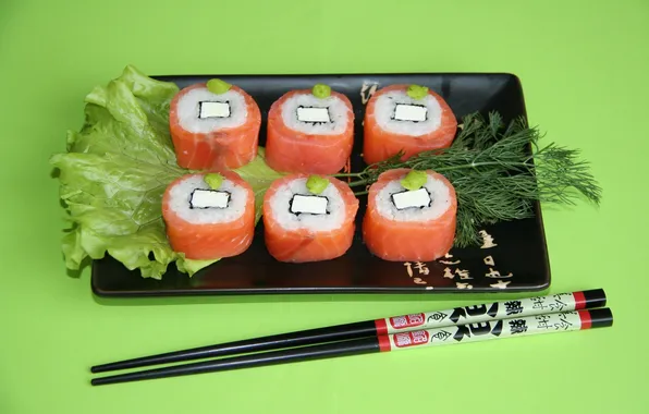 Picture sticks, sushi, rolls, wasabi, Philadelphia