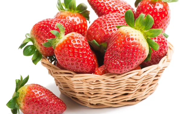Picture berries, strawberry, basket, leaves