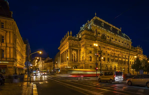 Picture night, the city, Prague, Czech Republic, Praha, Prague national theatre