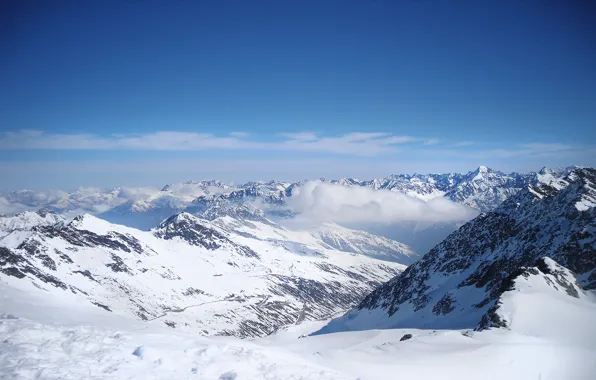 Snow, mountains, clouds