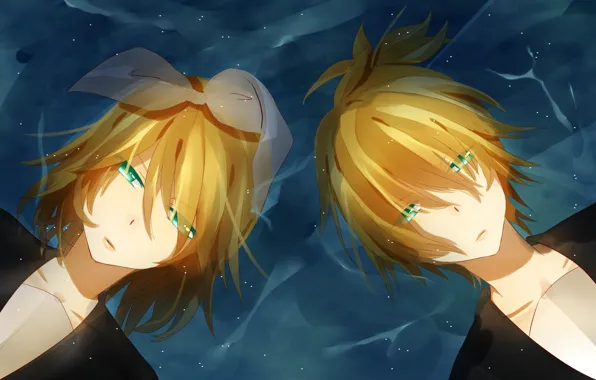 Water, girl, guy, two, Vocaloid, Vocaloid, Kagamine Len, Kagamine Rin