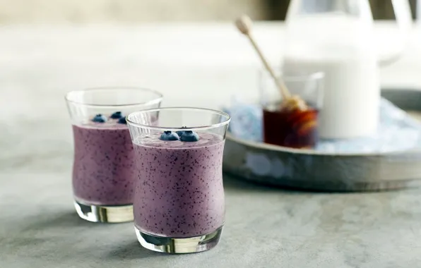 Picture Breakfast, blueberries, honey, yogurt