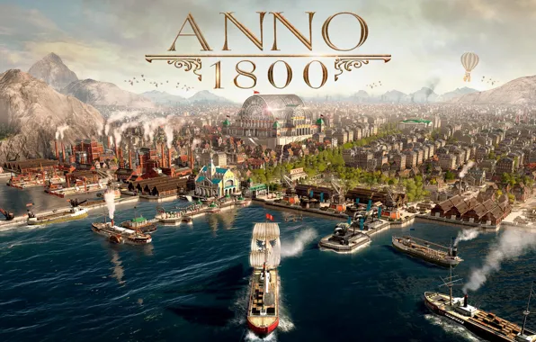 Picture sea, the city, ships, simulator, Gamescom 2018, Anno 1800, The year 1800
