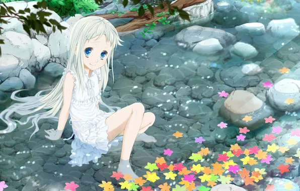 Flowers, stream, anime, art, girl, he hi the meter does not have a no pliable …
