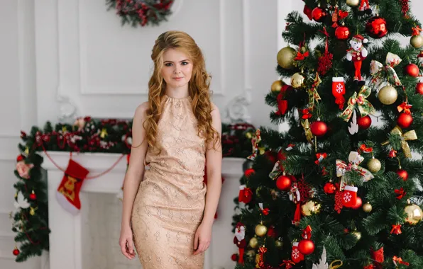 Picture look, face, model, hair, tree, dress, curls, cutie