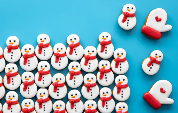 Texture, cookies, Christmas, New year, snowmen, snowman, figures, glaze