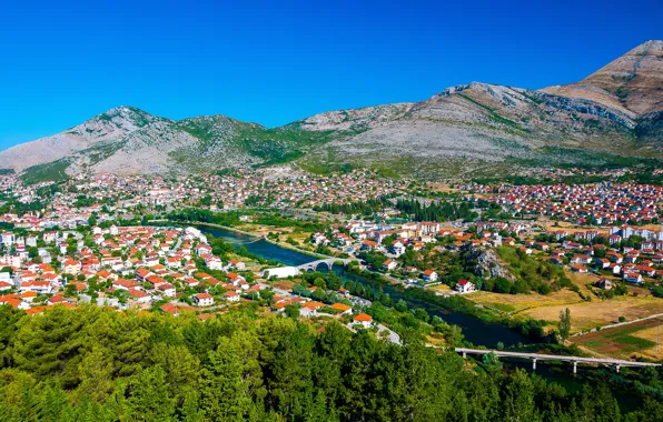 Picture landscape, bridge, the city, river, home, Bosnia and Herzegovina, Trebinje