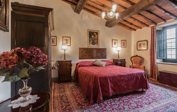 Design, style, interior, Italy, bedroom, Tuscany, 18th century, Villa Dell'Angelo
