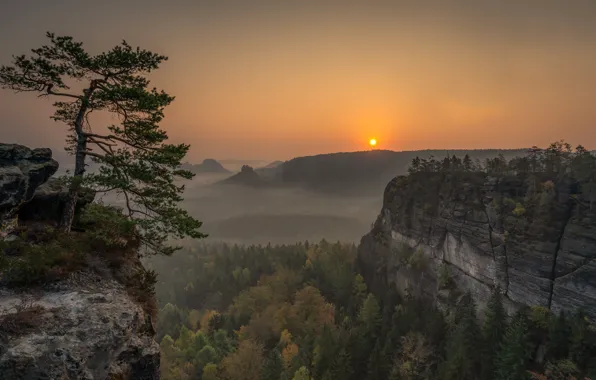 Sunset, mountains, nature