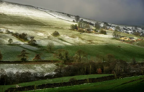 Picture field, snow, trees, England, slope, Algrave