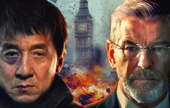 Picture the explosion, background, Jackie Chan, Pierce Brosnan, Jackie Chan, The Foreigner