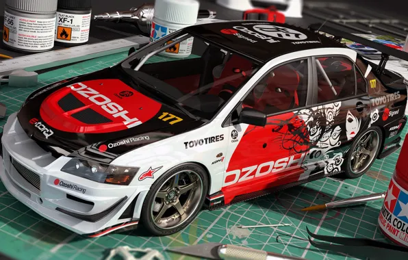 Figure, art, Mitsubishi, Lancer, Evolution, racing, dangeruss, ozoshi