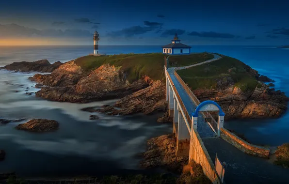 Picture sea, bridge, lighthouse, island