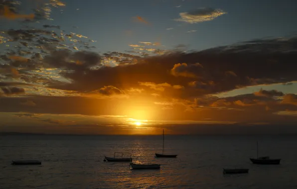 Sea, sunset, night