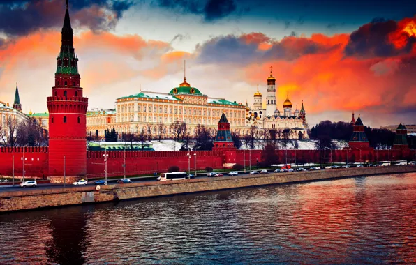 City, river, Moscow, The Kremlin, Russia, Russia, Moscow, Kremlin