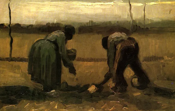 Vincent van Gogh, Woman Planting Potatoes, Peasant and Peasant