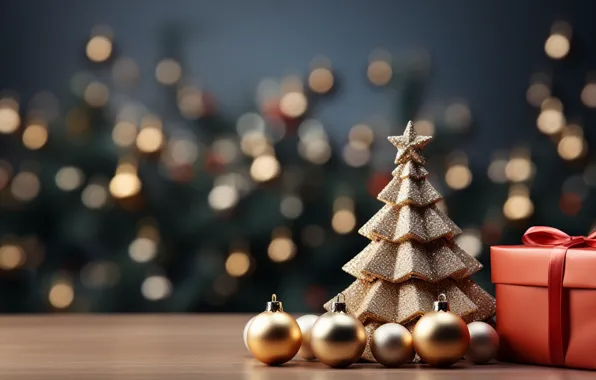 Balls, lights, box, gift, Shine, Christmas, gifts, New year